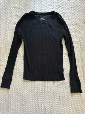 Aerie Black Ribbed Long Sleeve Crewneck Top Size M